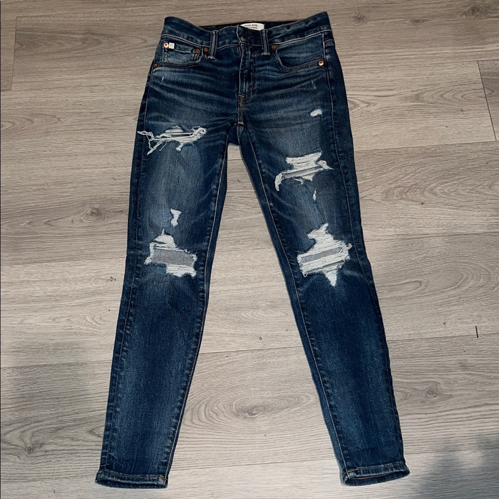 AE77 Dark Blue Distressed Skinny Jeans